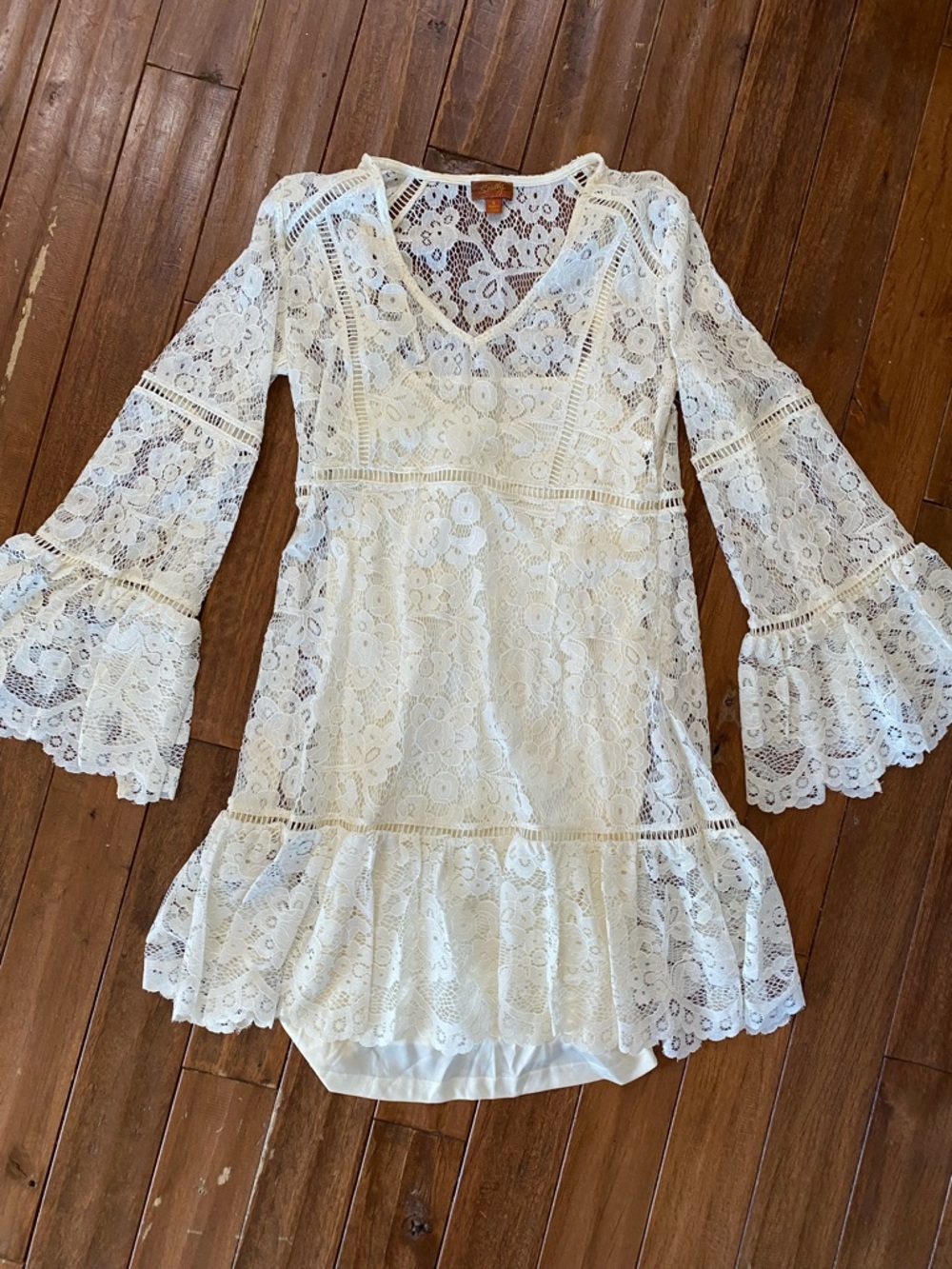 Scully White Lace Bell Sleeve Mini Dress
